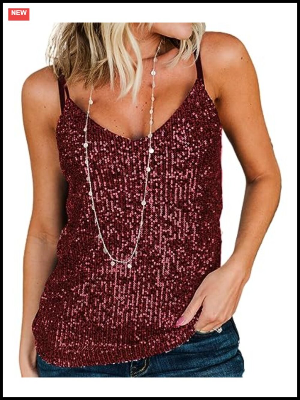 Sequin Sparkle Cami Tank Top Sleeveless Party Clubwear
